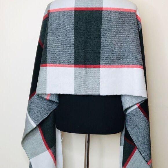 Gray & Red Plaid Winter Scarf – Soft Knit Fringe, Unisex - Picture 7 of 7